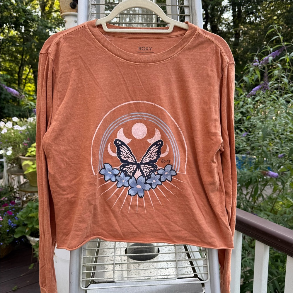 Roxy Orange Graphic Crop Long Sleeve Tee